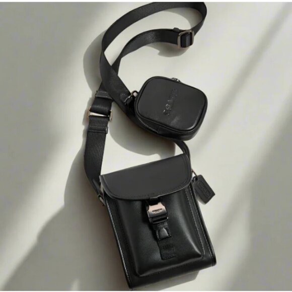 Coach Charter North South Crossbody Black Leather w Hybrid Pouch 2 in 1 C2388 - Picture 2 of 8